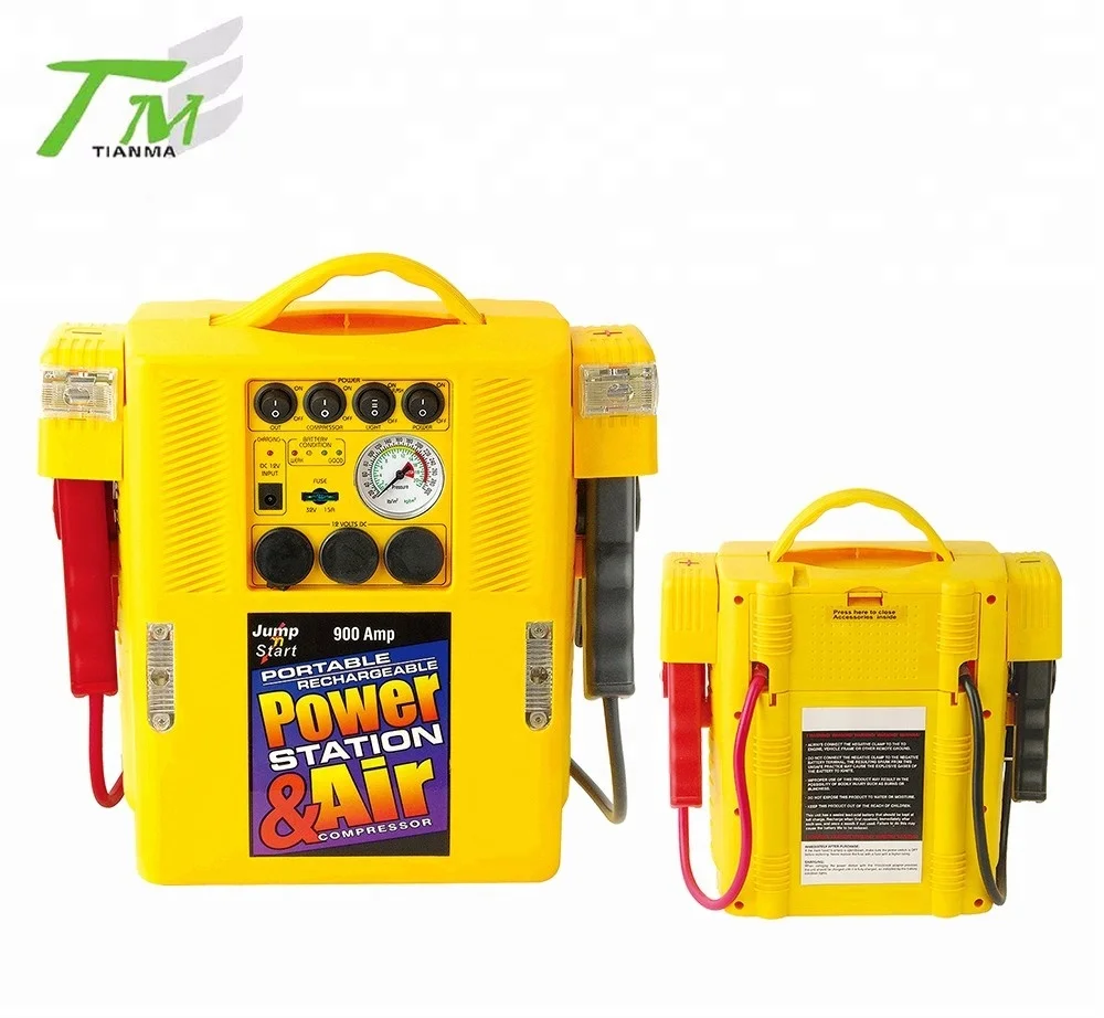 4 in 1 car jump starter with warning light air compressor 12V car starter with type inflator power station