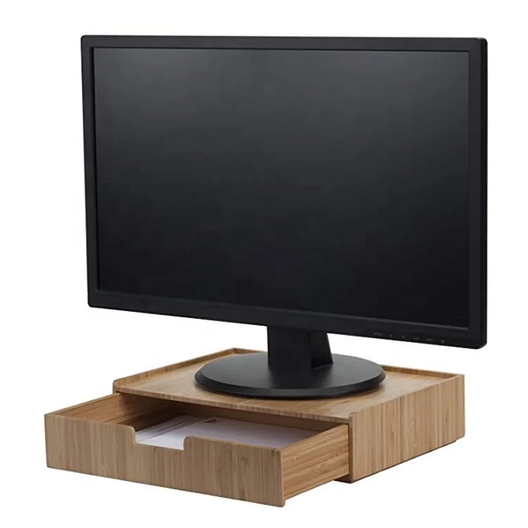 Desktop wooden bamboo computer monitor stand for laptop desk