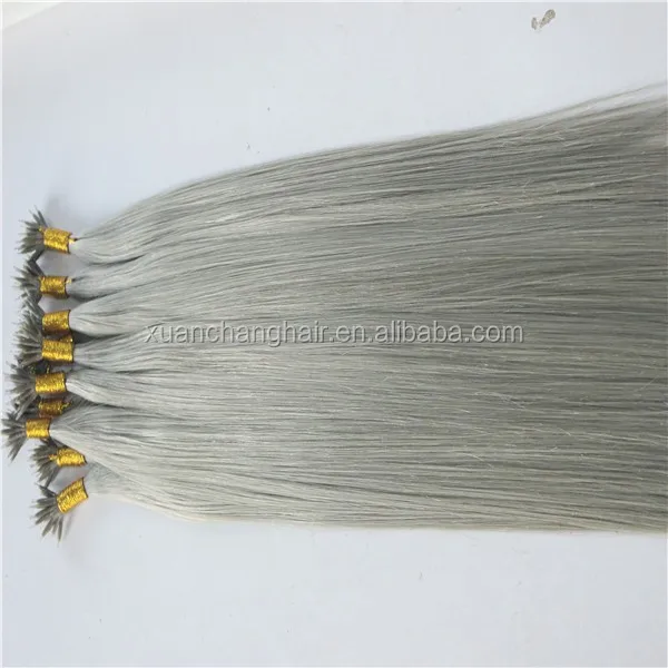 Nano Ring Metal Gray Color Stick-Tip Human Hair Extensions Cheap Price