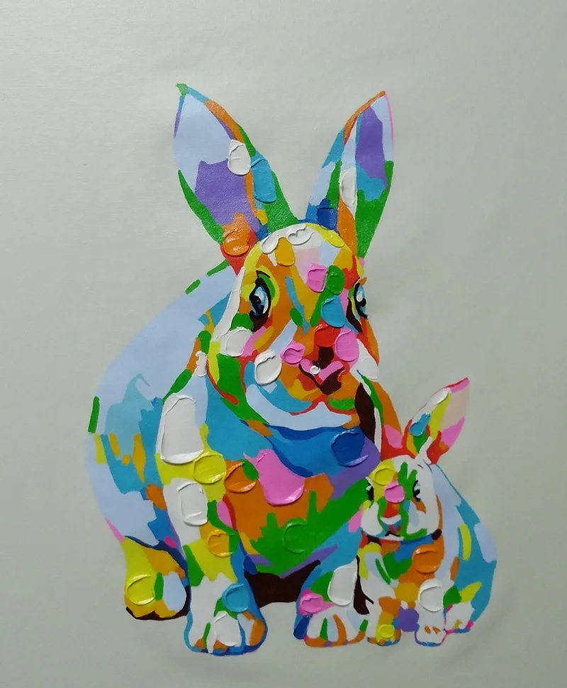Chinese handmade wall art pop oil painting of lovely rabbits