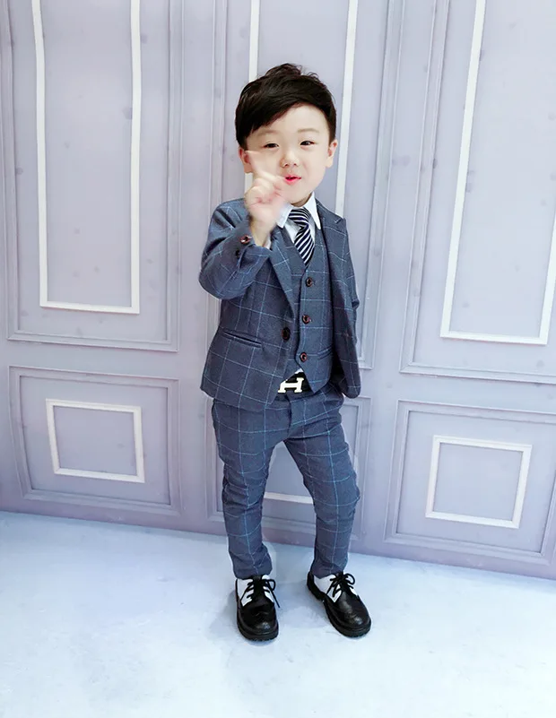 2019 Autumncool Kids Clothes Gentleman Fashion British Wind Boy Korean Version Suit Vest Three-piece  Baby Clothing