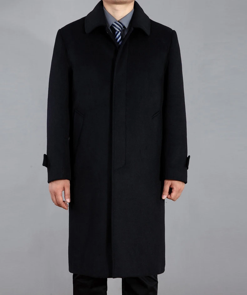 2021 Fashion High Quality Black Cashmere Men Winter Casual Plus Size Long Wool Trench Coat