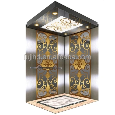 FUJI passenger elevator lift with etched stainless steel cabin and doors