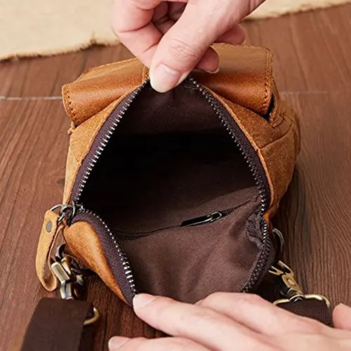 Premium Cowhide Leather Belt Holster Fanny Small Messenger Bag Pack