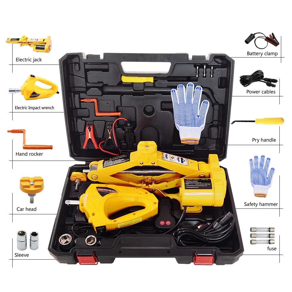 China wholesale websites best trolley electronic 12v dc car 2T 42CM scissor jack & Electric wrench suit