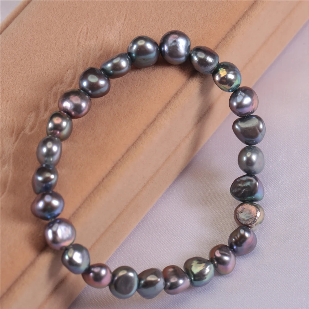 elastic stretch real black baroque fresh water beads pearl bracelet designs wholesale freshwater natural pearl bangle bracelet