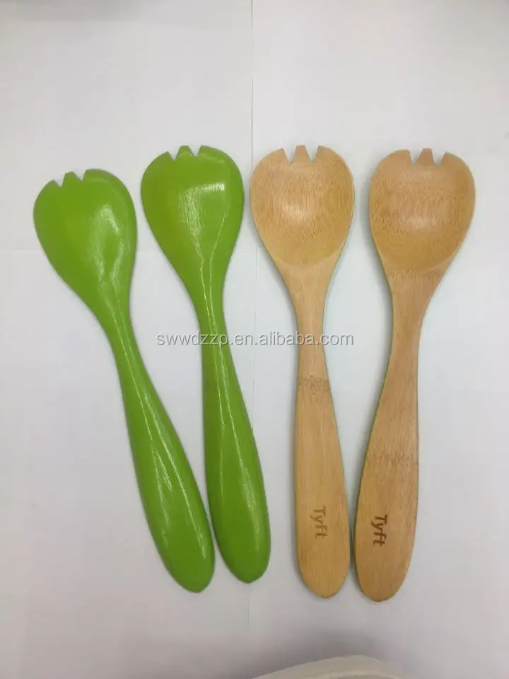 Eco-Friendly colored bamboo salad spoon salad serving spoon and fork  for sale