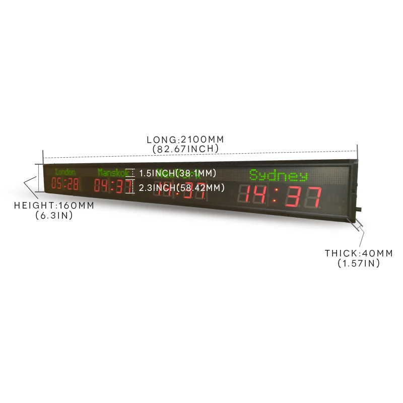 customization world time wall clock digital LED world clock large digital HD display and remote control function