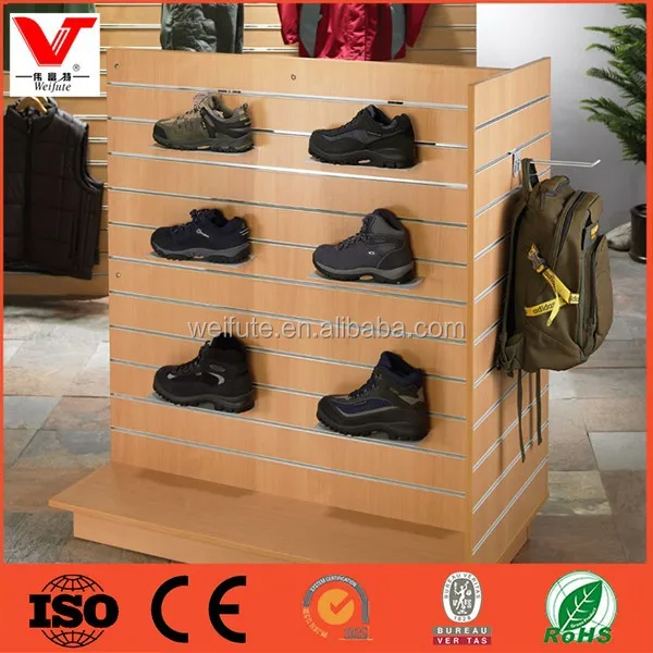 
four sided shoes slat wall display stand for shoe shop 