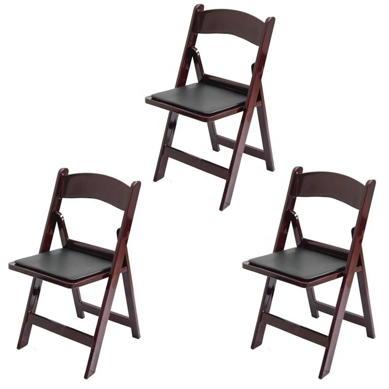 Plastic Mahogany Wedding Resin Foldable Chair with Vinyl Padded Seat for Indoor and Outdoor Events