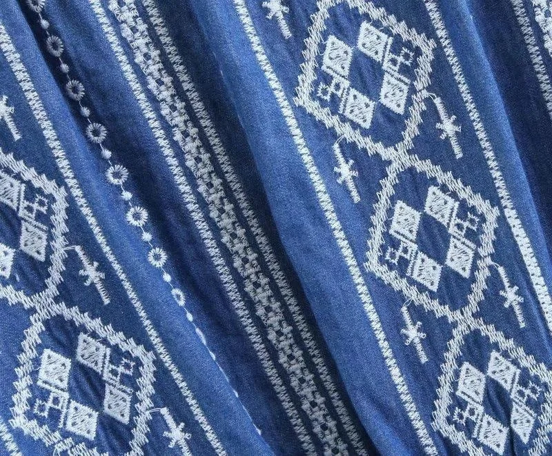 D&S factory dropshipping stretch denim embroidered dress frock knee length women dresses