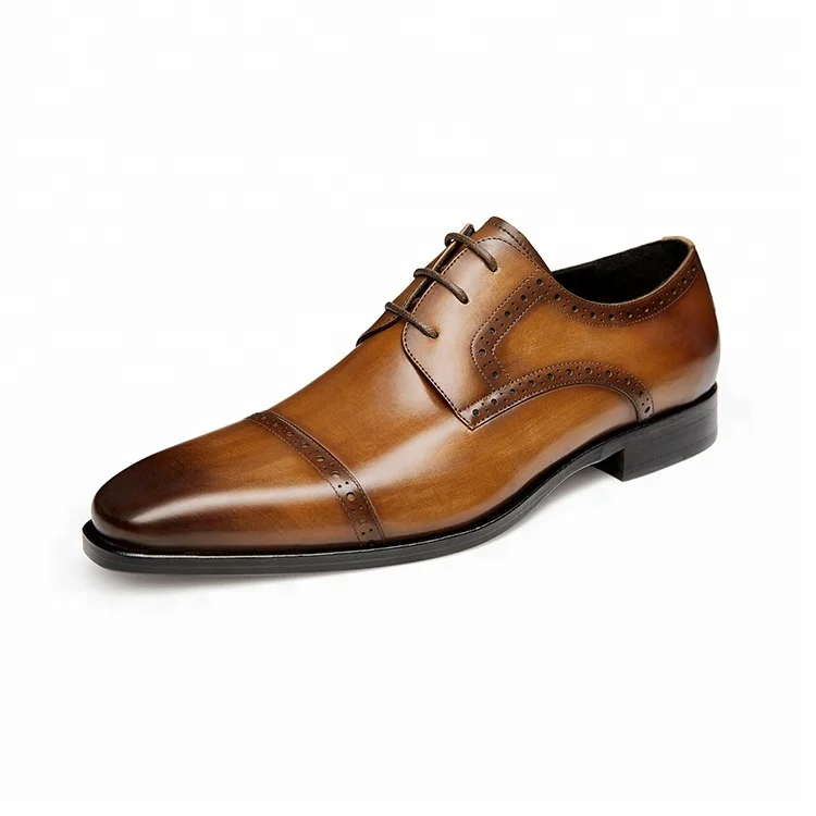Italian style lace up elegant men derby leather dress shoes with Soft rubber sole