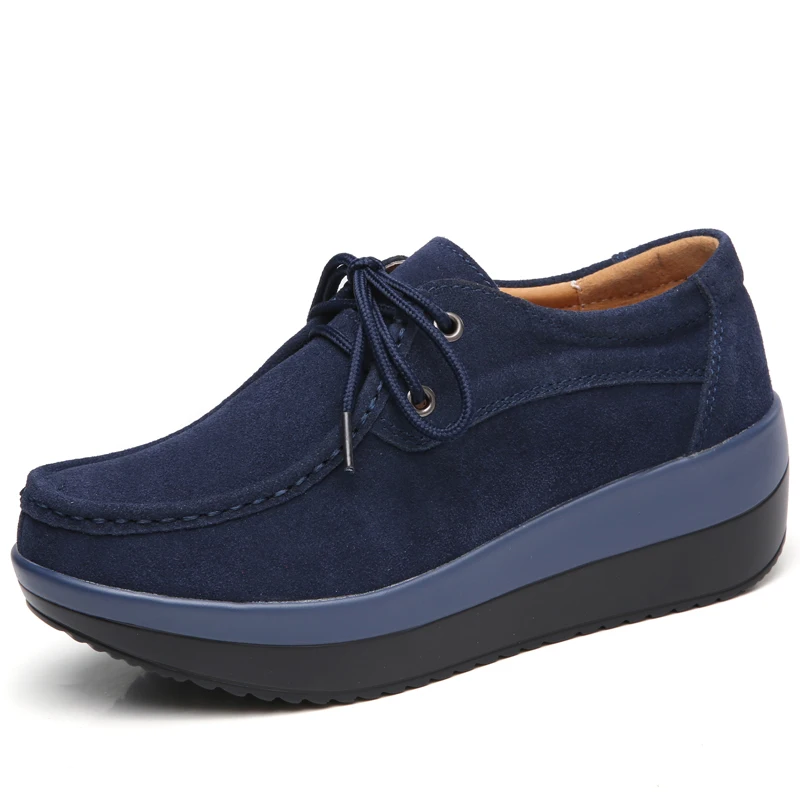 new design lace no tie shoes woman suede leather loafer ladies platform shoes