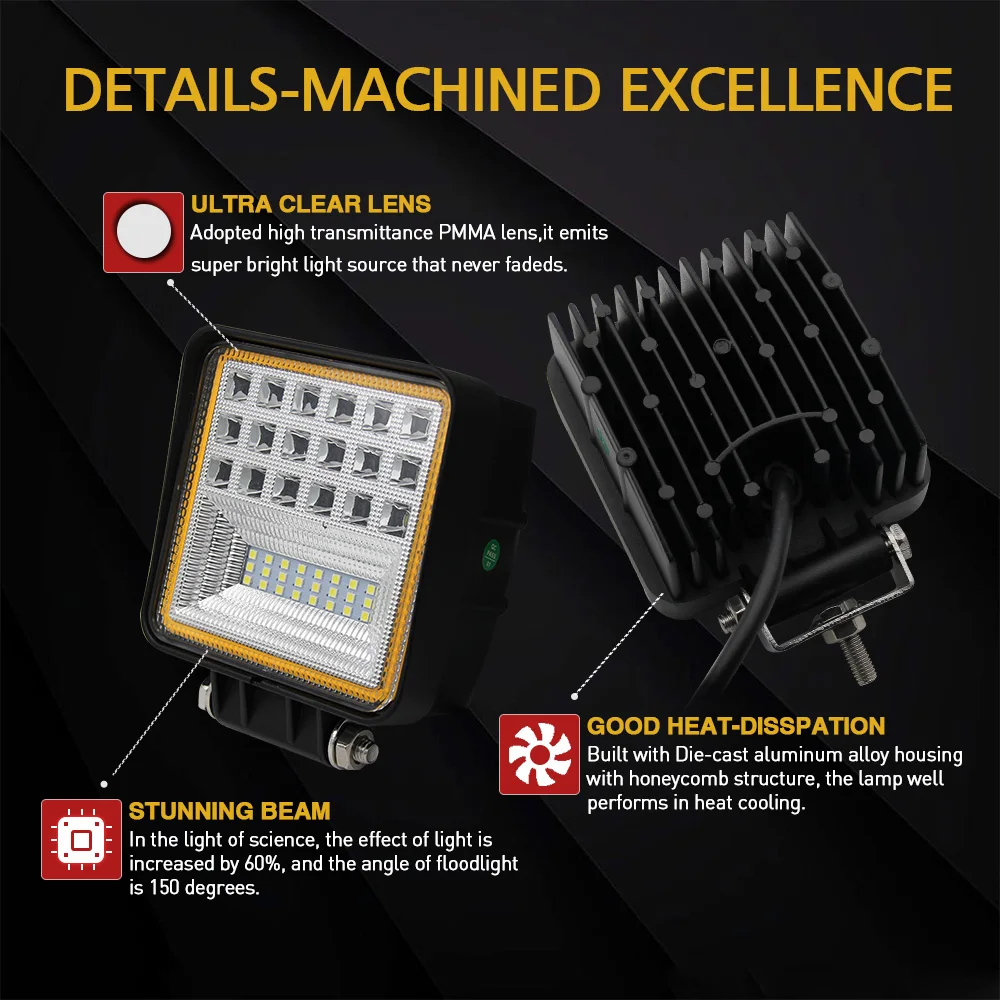 60w 7D Reflector Square 48w Amber Angel Eyes led work light,12v 24 Volt Safety Fog Work Led Forklift Light