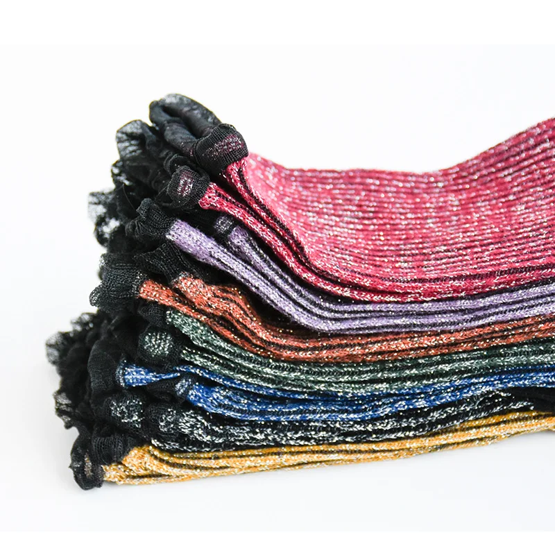 
XZ Autumn and winter new pure cotton kids silver scallion pile socks fashion retro lace children Korean girl middle barrel socks 