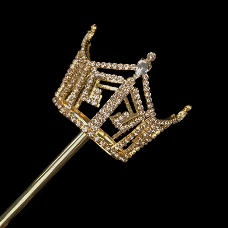Full Round Crown Pageant Rhinestone Gold Scepter