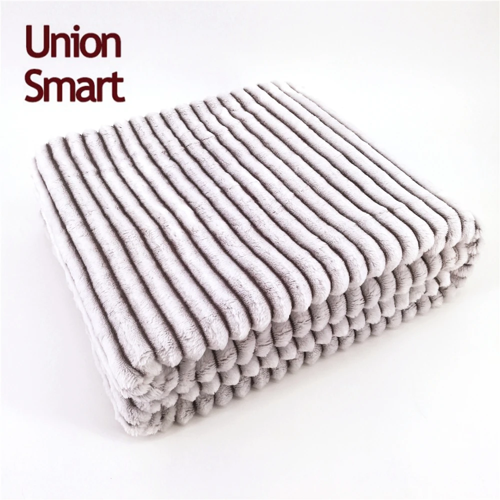 drop needle warming plush Super soft Striped blanket back side printing