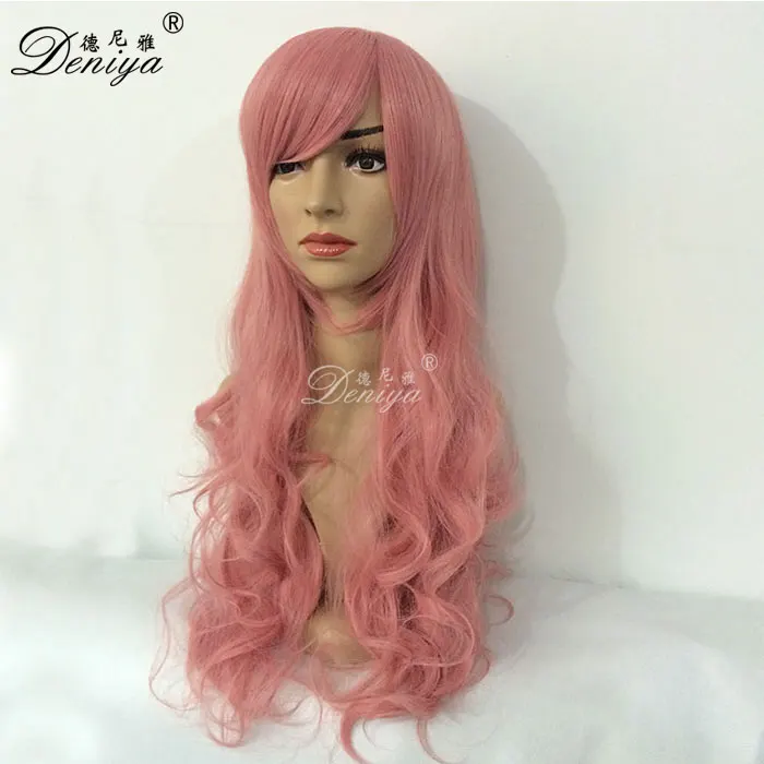 
Japanese cosplay wig green pink long curly hair wig synthetic 