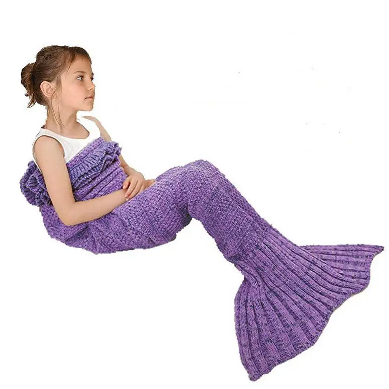 
Christmas gift soft and warm blanket with frills mermaid tail pattern cotton crochet knitted for kids 