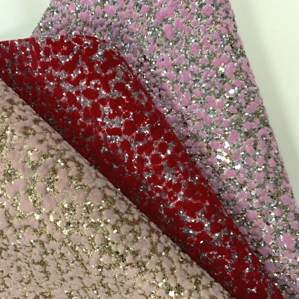 2019 mixed color rose gold glitter fabric with flocking glitter powder fabric