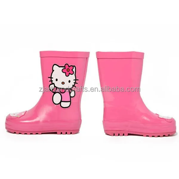 Children water boot pink cute cat rubber water boot for wholesale