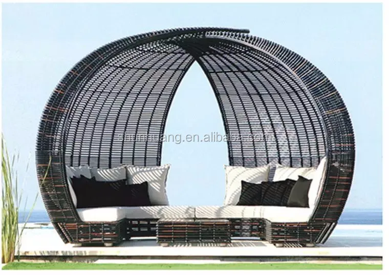 Latest design outdoor rattan sun bed wicker day bed hotel swimming pool chaise lounge