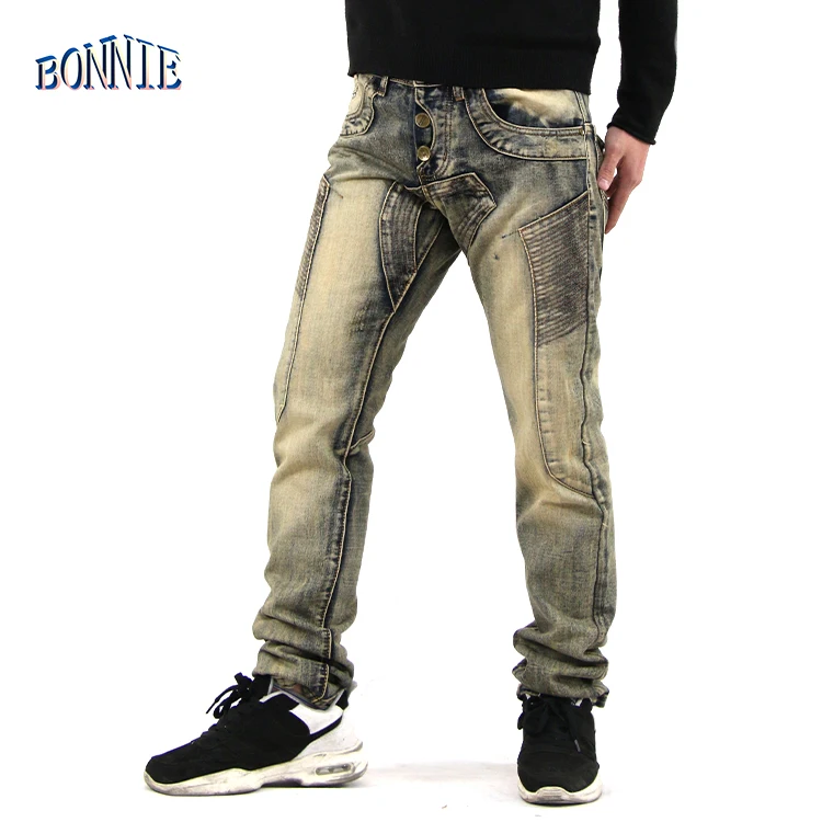 Bulk order men buttons moto biker jeans 100% cotton wholesale china