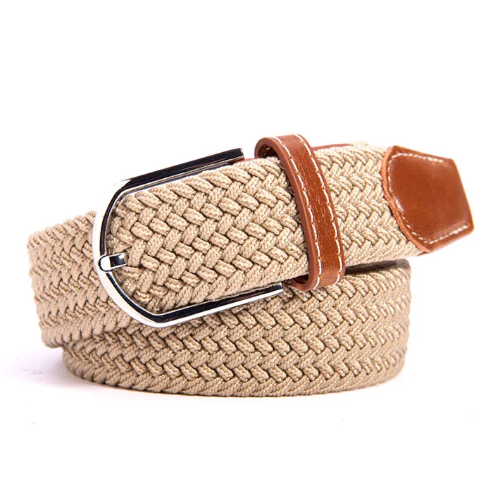 btu112359 Comfort Mens Elastic Beige Stretch Belt with Silver Buckle