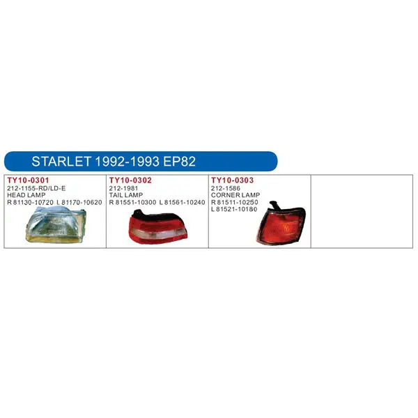 auto lamp and body parts for TOYOTA STARLET 1992-1993