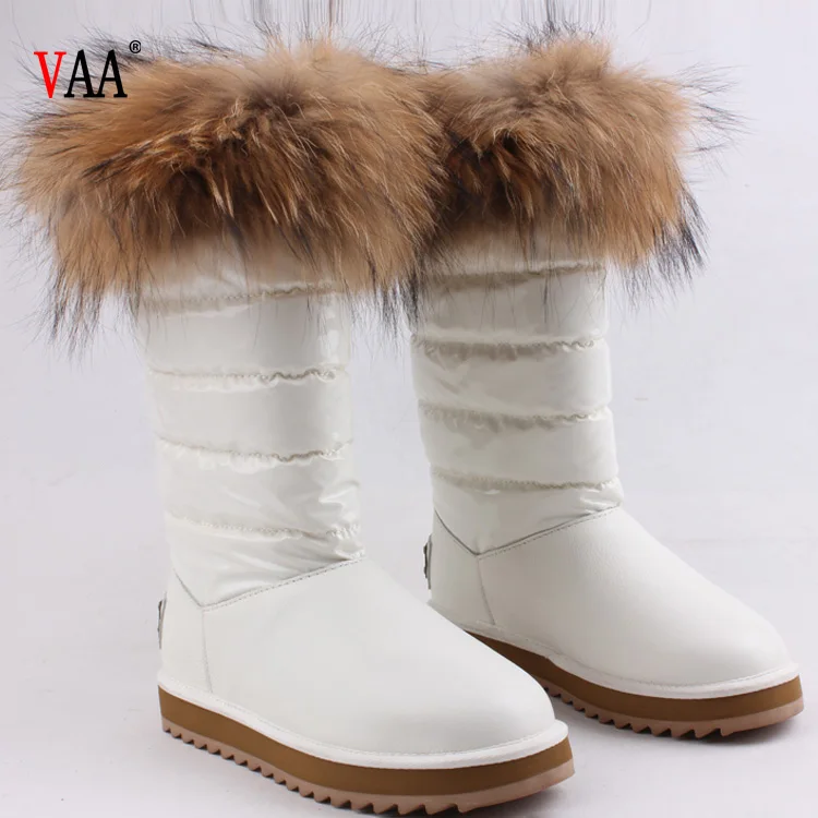 CF-079 Free Samples Waterproof Genuine Leather Racoon Fur Wholesale Fashion Lady Snow Shoes Boots