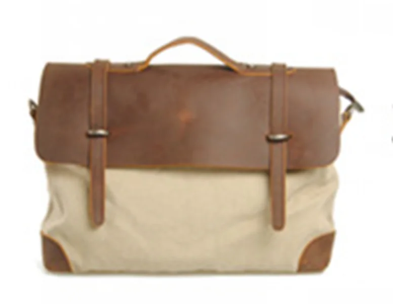 Famous branded leather men briefcase bag canvas laptop messenger shoulder bag