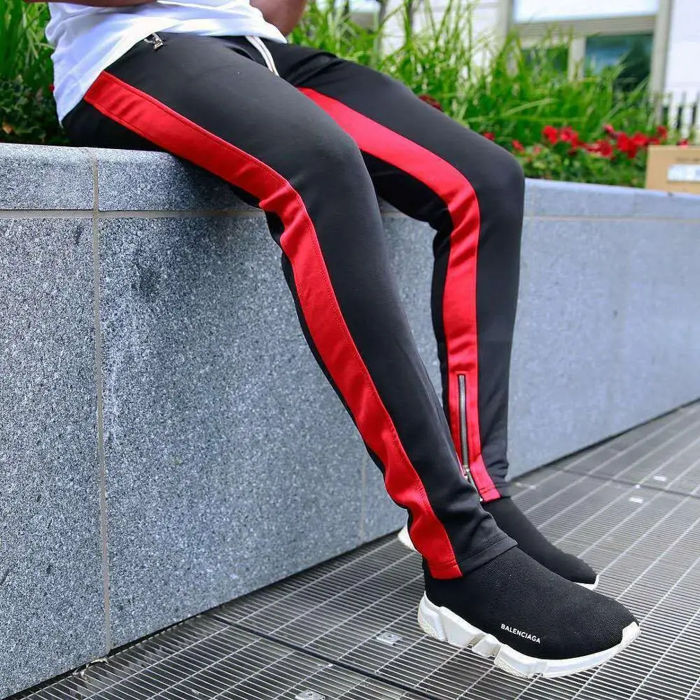 Custom Color Block French Terry Drawstring Jogging Pants Men Wholesale Mens With Zipper Track Pants