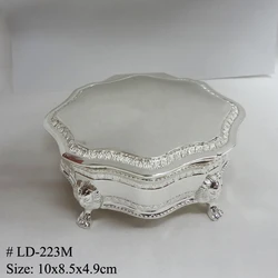 Elegant Shiny Silver Metal Jewelry Trinket Box