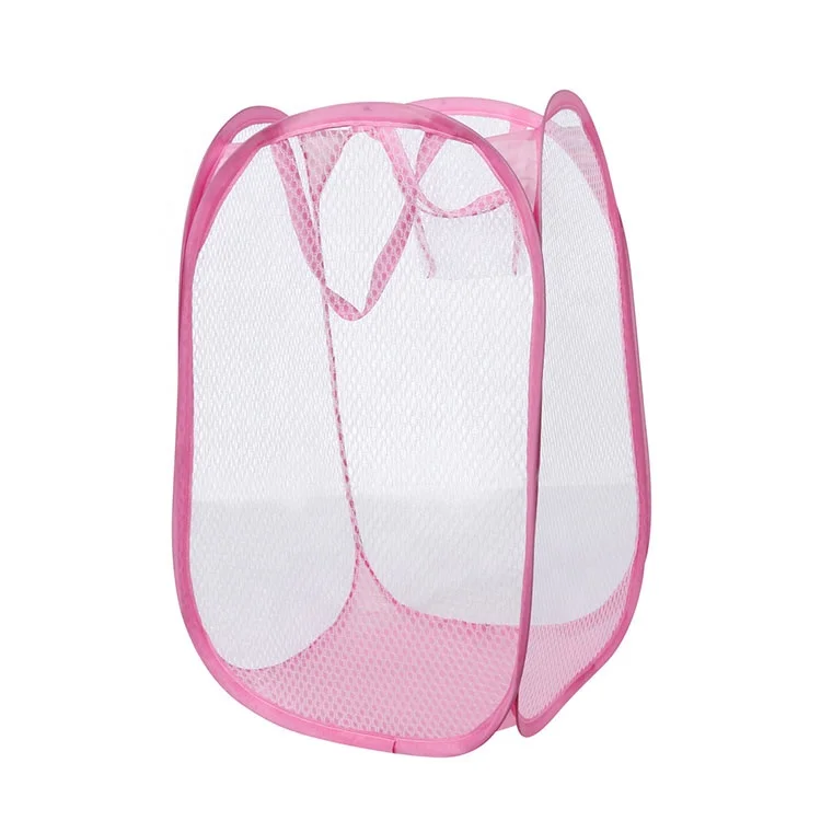 High capacity folding dirty clothes basket mesh laundry wash bag