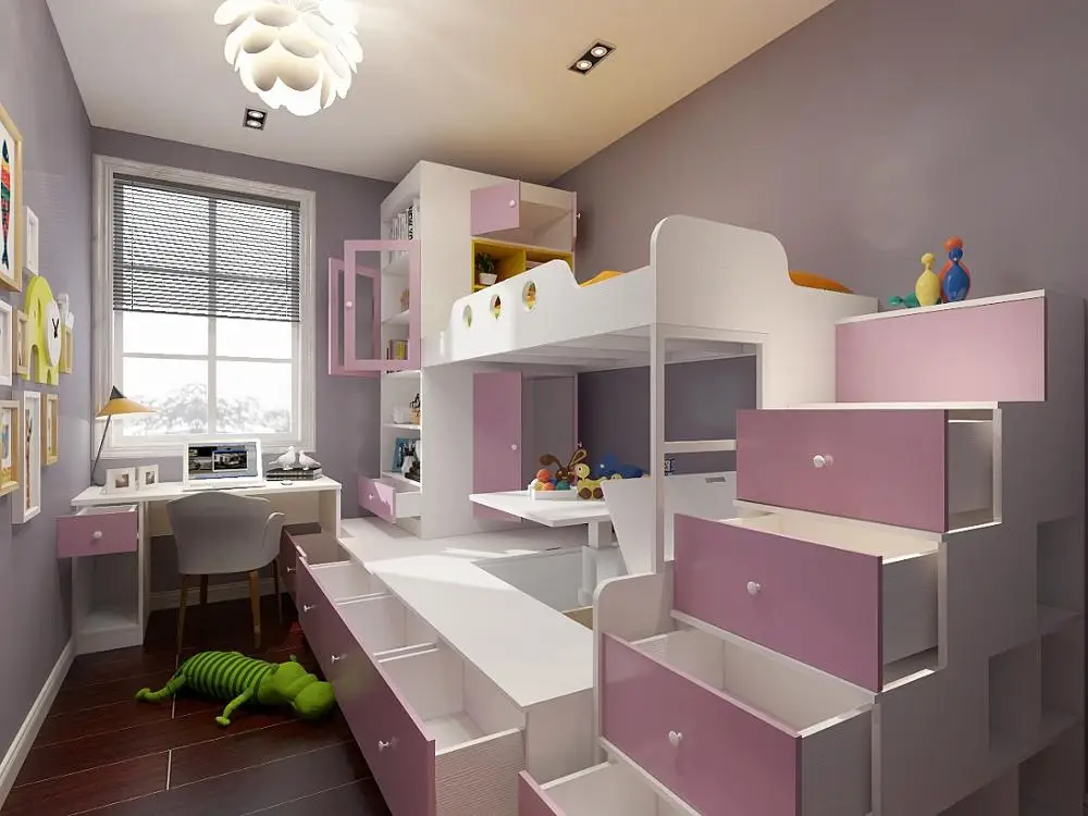 
Environmentally Friendly Cabinets Design Kids Room Furniture Children Bunk Bed with Desk 