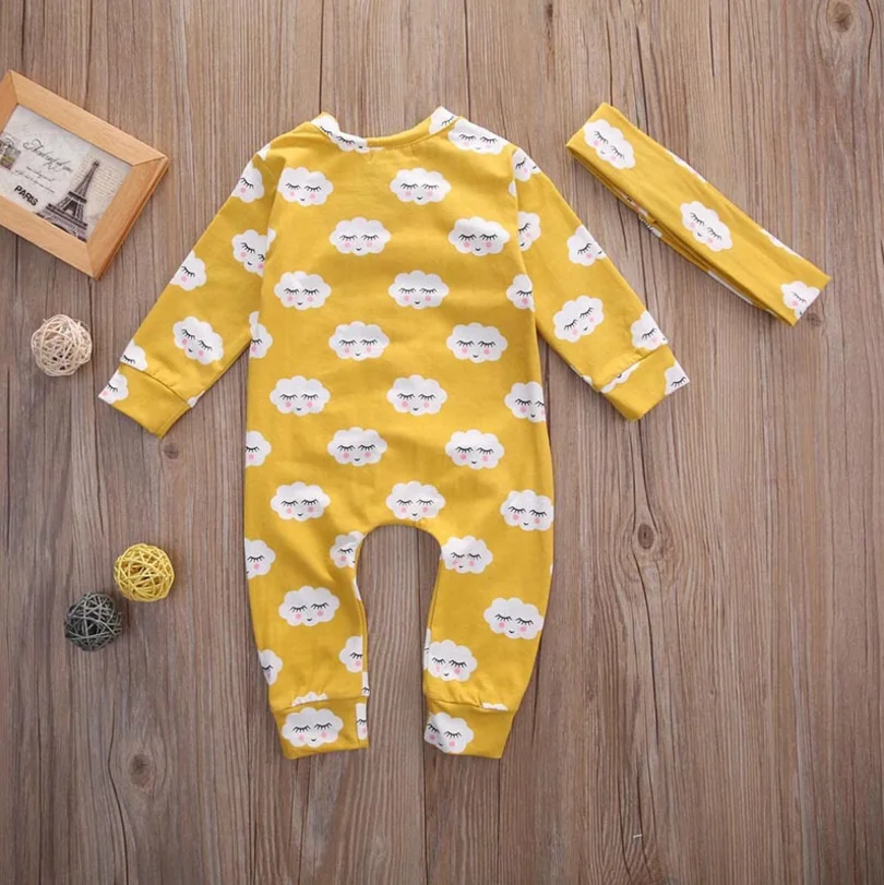 Wholesale spanish baby clothes smiled cloud printed ginger colour icing rompers