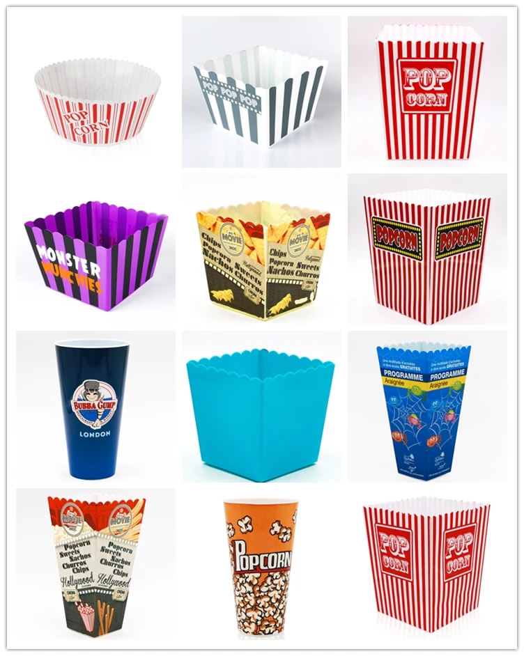 Высококачественное пластиковое ведро для попкорна с индивидуальным логотипом и пластиковая коробка для попкорна