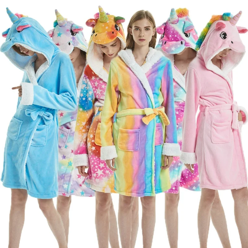 AIMINYZ animated bathrobes for women unicorn sleepwear animal robe for adults night gown flannel winter warm cartoon  men cute