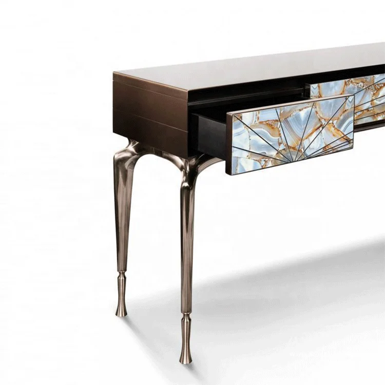 Modern luxury agate stone stainless steel console table Vissionaire style rose gold champaign gold living room console tables