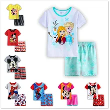 2016 summer new cotton girls short sleeve sets kids pajamas pijama infantil for boys children s