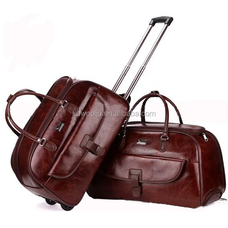 brown leather Hand Luggage Holdall wheeled Trolley Weekend Bag