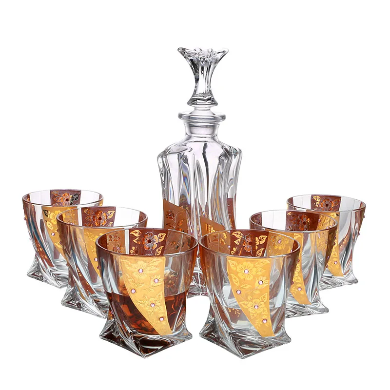 Bohemia Crystal Gold Whiskey Decanter Set with Stopper and 6 Cups crystal decanter