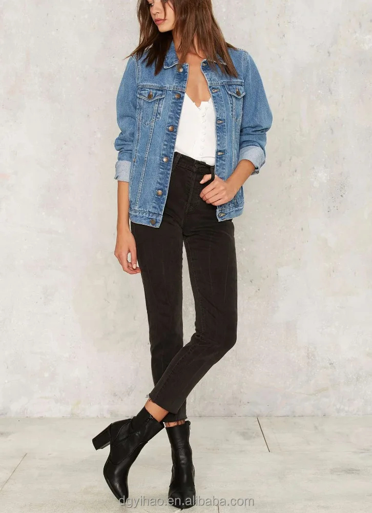 Yihao fashion new autumn wholesale jean jacket women outwear printing denim jacket women