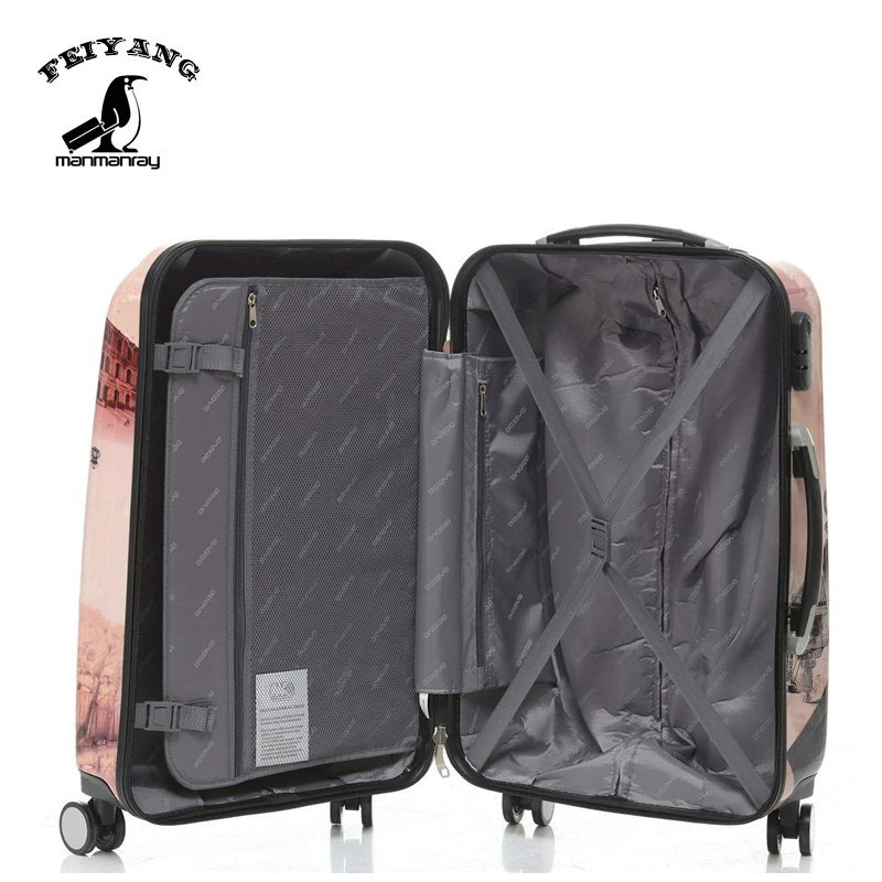 Customized Design 3pcs 20/24/28 size travel suitcase ABS+PC printed luggage