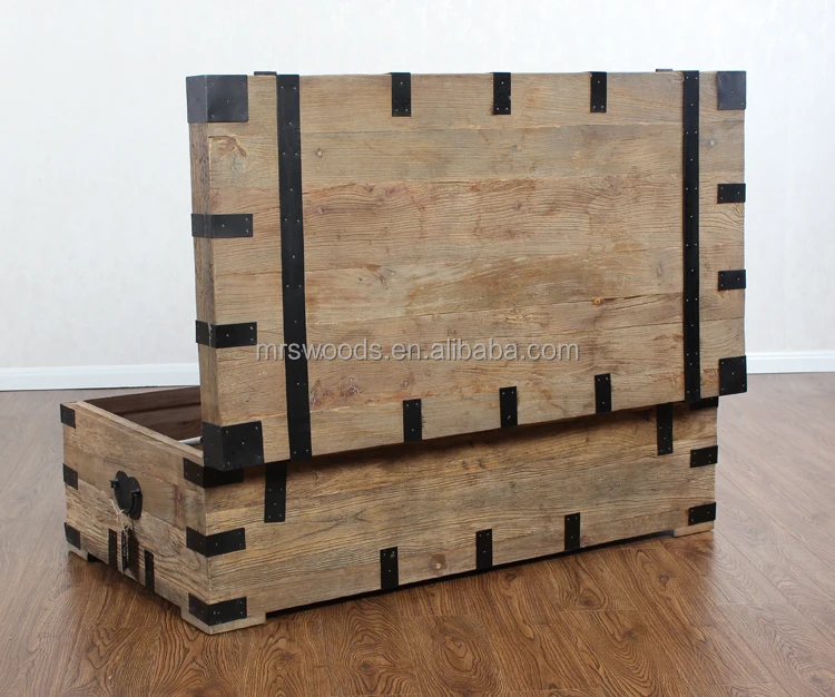 MRS WOODS Home Furniture Luxury Modern elm vintage style reclaimed wood trunk coffee table set