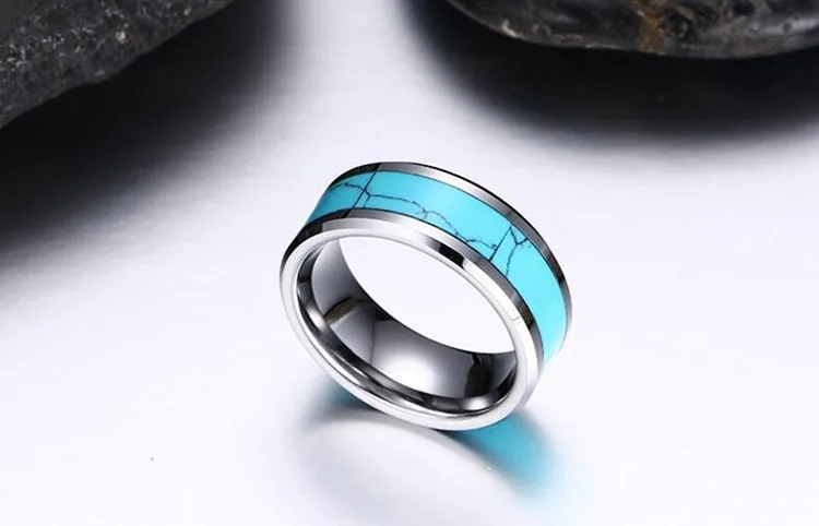 Модные вольфрамовые обручальные кольца, бирюзовые вольфрамовые кольца с инкрустацией, ювелирные изделия
