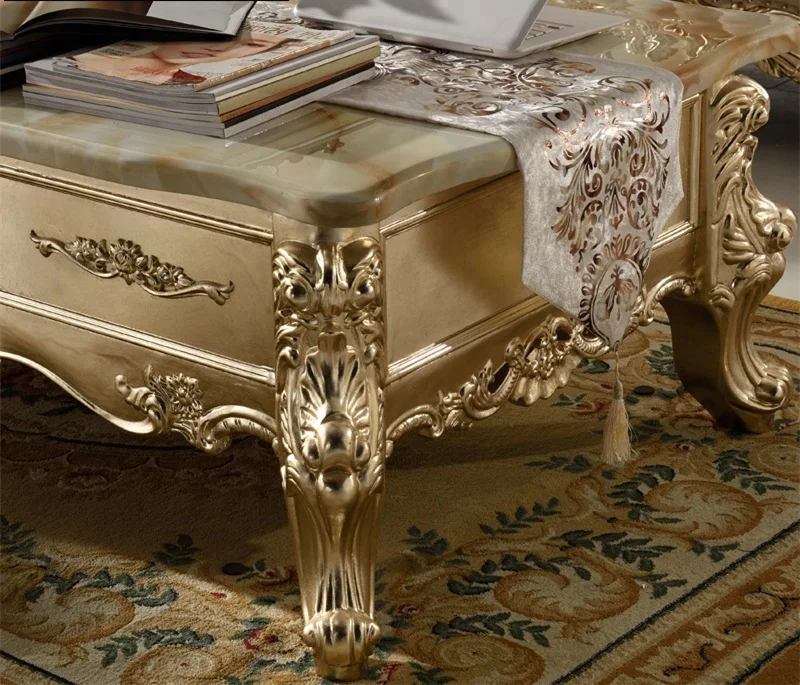 Royal Style Hand-painted Gold Marble Table Top Living Room Sofa Center