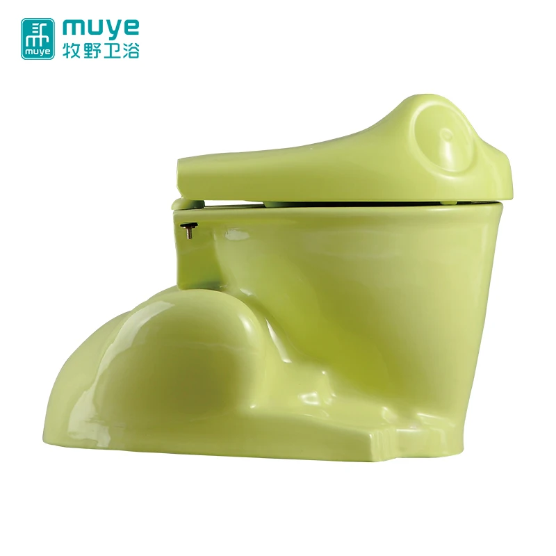 Washdown Two Piece Ceramic Water Closet Frog Shape Children Green Color Western Style Wc Toilet