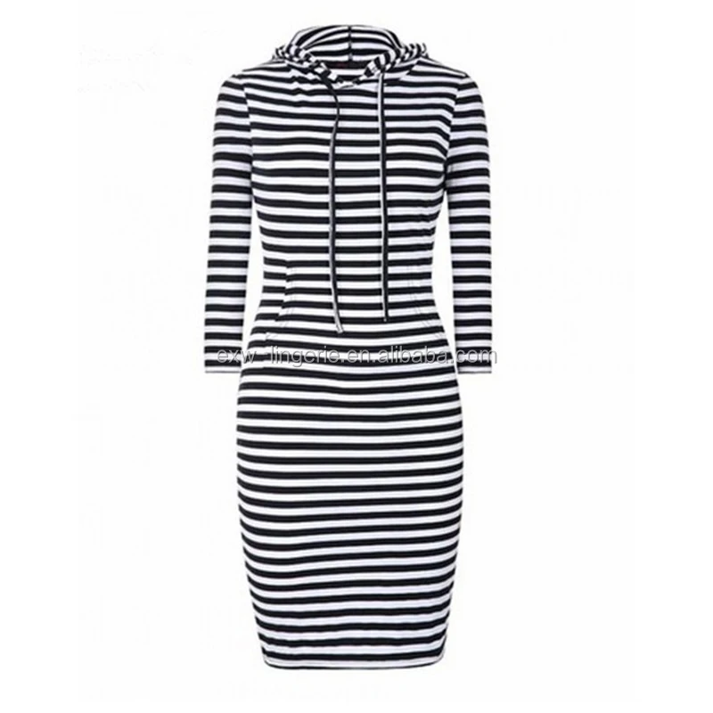 
Women Stripes 3/4 Sleeves T-shirt Knee Length Dress Girls Summer Dress 