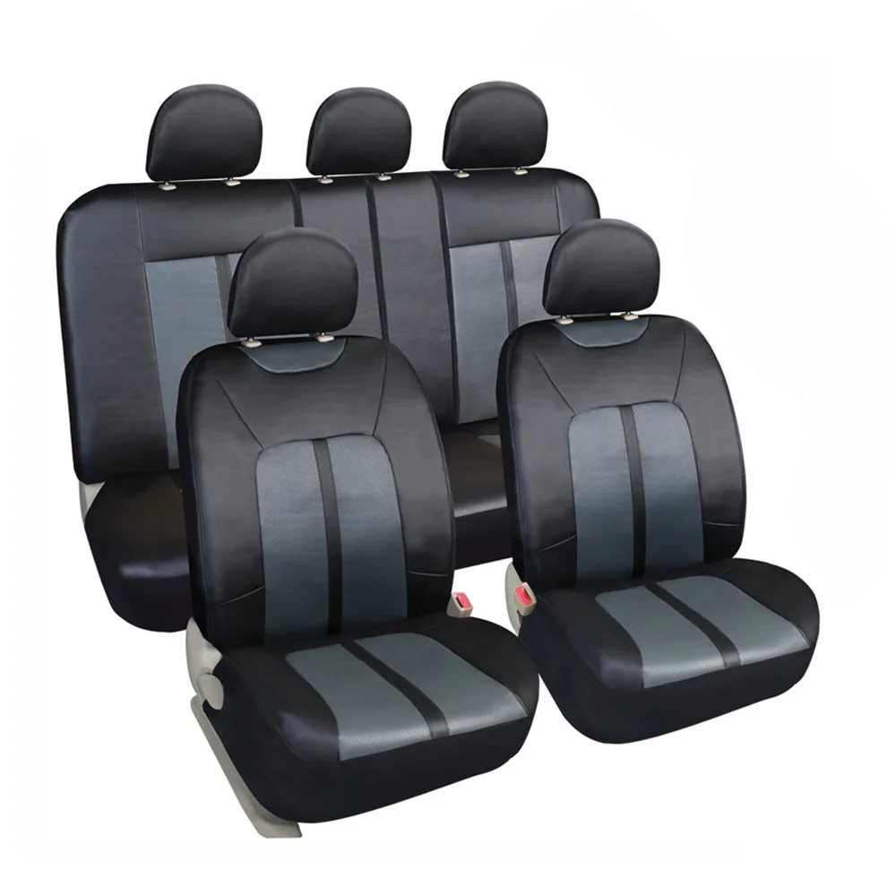 Passion Leather Car Seat Cover 11pcs Full Set Universal fit Black/Grey